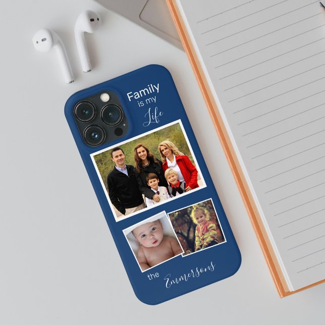 Family Photo Collage Personalized Blue Case-Mate iPhone Case (Creator Uploaded)