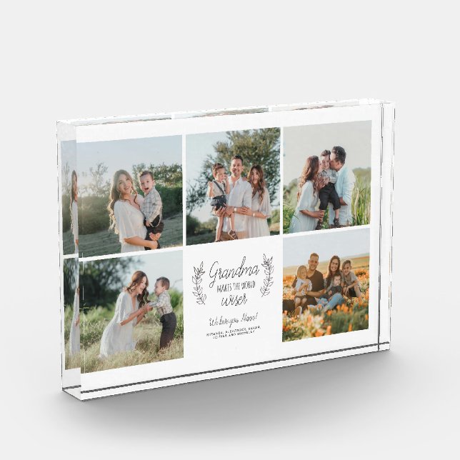 Family photo collage personalized love you grandma block (Left)