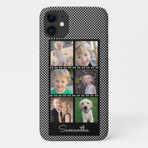 Family Photo Collage Pink with White Dots iPhone 11 Case