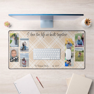 Family photo collage plaid background desk mat