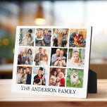 Family Photo Collage Plaque<br><div class="desc">Modern Minimalist Simple 12 Photo Collage Family Photos with Name Plaque - Black & White or Choose your background color</div>