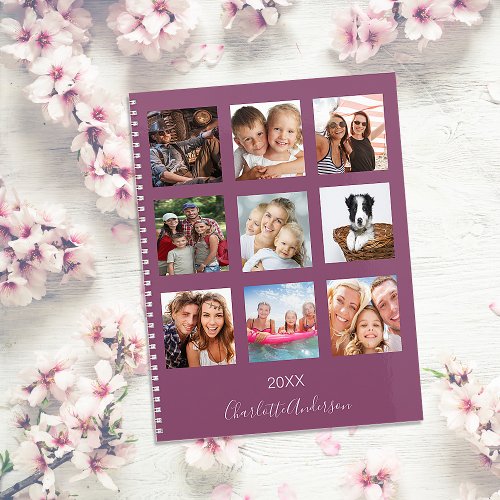 Family photo collage plum name script 2025 planner