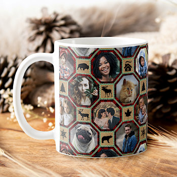 Family Photo Collage Red Black Buffalo Plaid Quilt Coffee Mug by PictureCollage at Zazzle