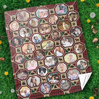 Family Photo Collage Red Black Buffalo Plaid Quilt Fleece Blanket by PictureCollage at Zazzle