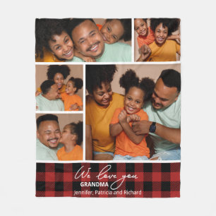Family Photo Collage Red Buffalo Plaid Fleece Blanket