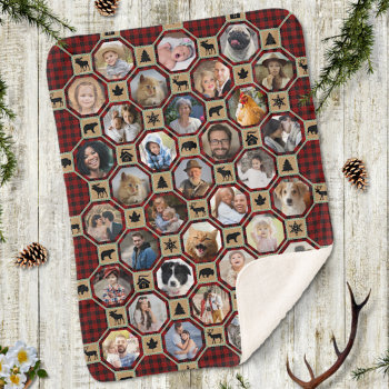 Family Photo Collage Red Buffalo Plaid Quilt Lg Sm Sherpa Blanket by PictureCollage at Zazzle