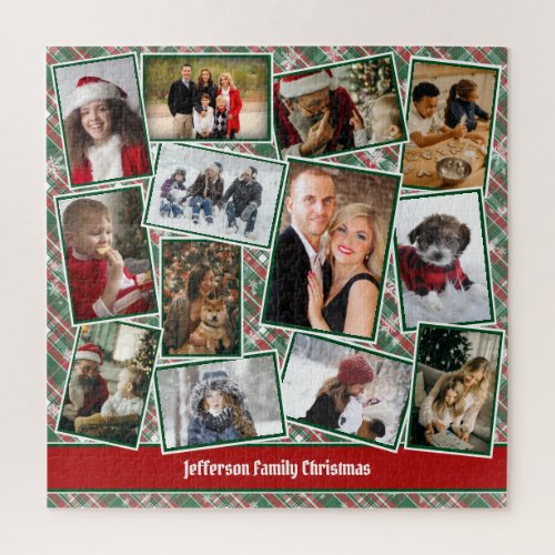 Family Photo Collage Red Green White Christmas Jigsaw Puzzle