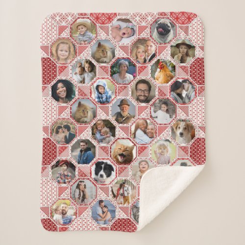 Family Photo Collage Red Quilt Look 35 Pics Lg Sm Sherpa Blanket