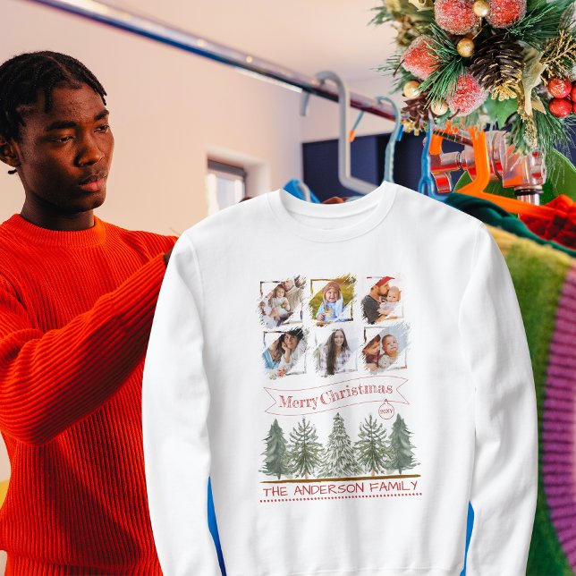 Family Photo Collage Retro Vintage Merry Christmas Sweatshirt (Creator Uploaded)