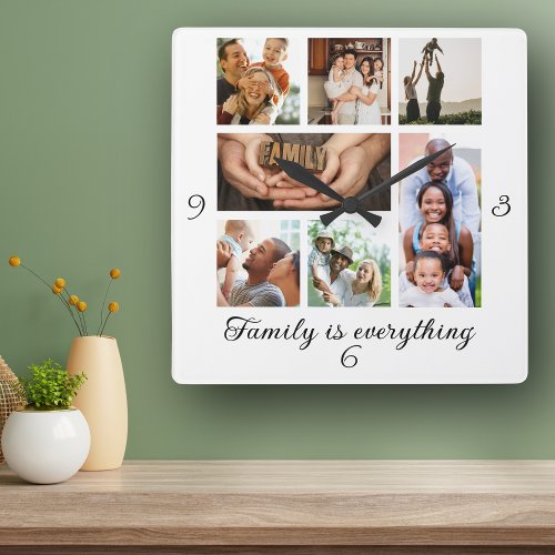 Family photo collage reunion perfect gift square wall clock