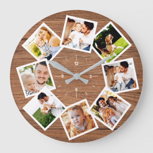 Family Photo Collage Rustic Chic Farmhouse Large Clock