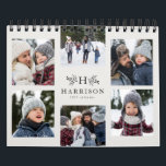 Family photo collage rustic monogram black & cream calendar<br><div class="desc">With a variety of photo shapes, sizes and layouts, this photo calendar makes a perfect family gift. The cover features a collage of 6 photos around a rustic monogram and custom text in black. The background is a soft vanilla off-white. This calendar with its variety of photo sizes and shapes...</div>