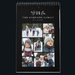 Family photo collage rustic monogram black & cream calendar<br><div class="desc">With a variety of photo shapes, sizes and layouts, this photo calendar makes a perfect family gift. The cover features a collage of 7 photos and a rustic monogram above custom text in white. This calendar with its variety of photo sizes and shapes makes a great grandparent or parent gift!...</div>