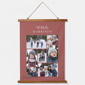 Family Photo Collage Rustic Monogram Dusty Rose Hanging Tapestry by LeaDelaverisDesign at Zazzle