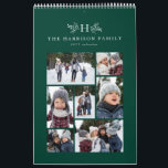Family photo collage rustic monogram green calendar<br><div class="desc">With a variety of photo shapes, sizes and layouts, this photo calendar makes a perfect family gift. The cover features a collage of 7 photos and a rustic monogram above custom text. The background is a rich jewel green color. This calendar with its variety of photo sizes and shapes makes...</div>