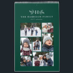 Family photo collage rustic monogram green calendar<br><div class="desc">With a variety of photo shapes, sizes and layouts, this photo calendar makes a perfect family gift. The cover features a collage of 7 photos and a rustic monogram above custom text. The background is a rich jewel green color. This calendar with its variety of photo sizes and shapes makes...</div>