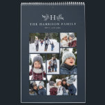 Family photo collage rustic monogram navy blue calendar<br><div class="desc">With a variety of photo shapes, sizes and layouts, this photo calendar makes a perfect family gift. The family calendar cover features a collage of 7 photos and a rustic monogram above custom text. The background is a popular classic navy blue color. This calendar with its variety of photo sizes...</div>