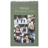 Family photo collage rustic monogram sage green