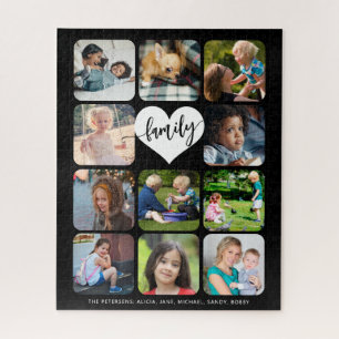 Family photo collage script 11 photo personalized jigsaw puzzle