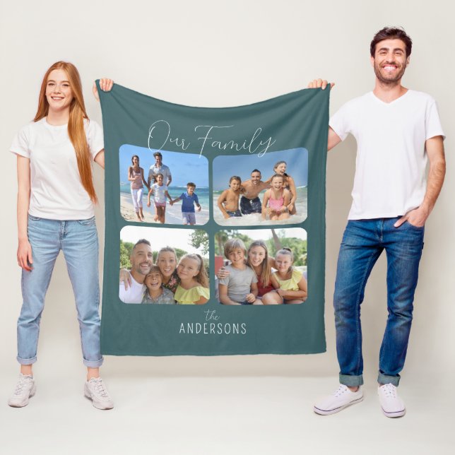 Family Photo Collage Script Fleece Blanket (In Situ)