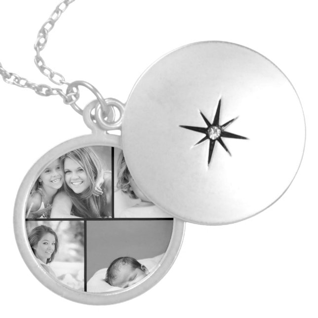 Family Photo Collage Silver Plated Necklace (Front)