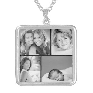 Family Photo Collage Silver Plated Necklace