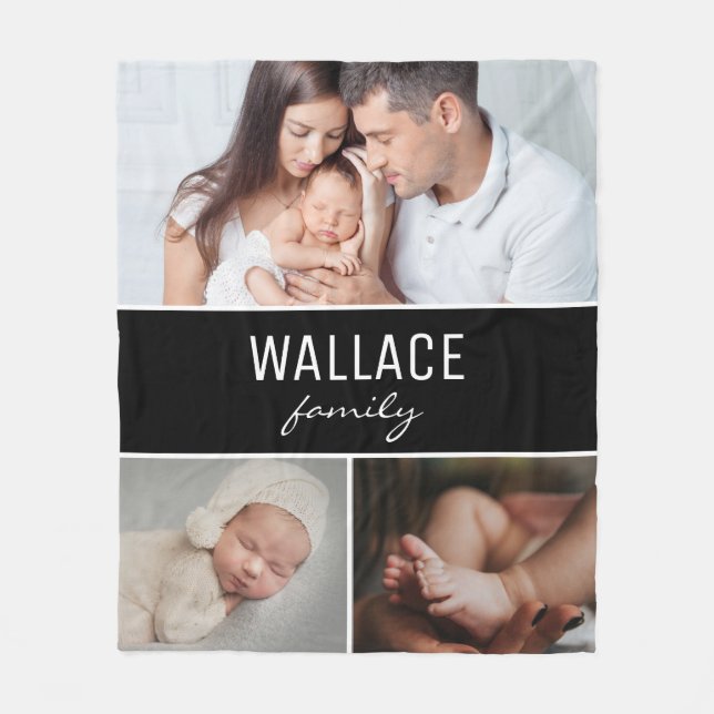Family Photo Collage Simple Personalized Fleece Blanket (Front)