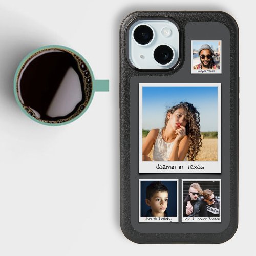 Family Photo Collage Soft Black Grey Otterbox iPhone 15 Case