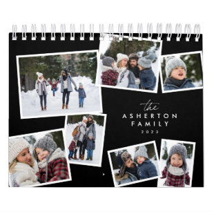 Family photo collage stylish modern black white calendar