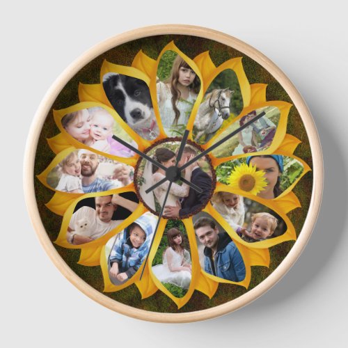 Family Photo Collage Sunflower 13 Pictures Easy Clock