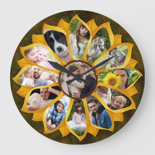 Family Photo Collage Sunflower 13 Pictures Easy Large Clock