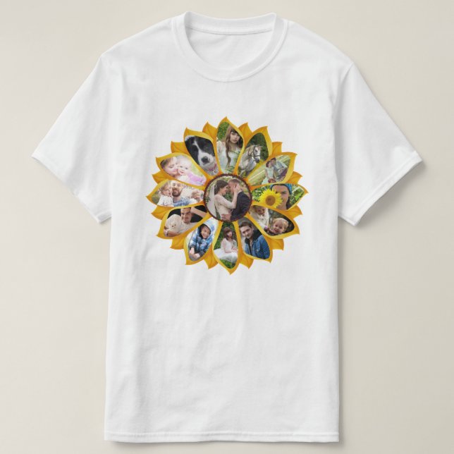 Family Photo Collage Sunflower 13 Pictures Easy T-Shirt (Design Front)