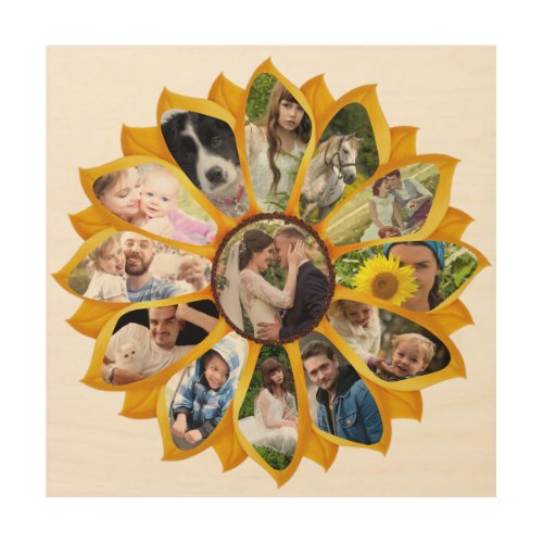 Family Photo Collage Sunflower 13 Pictures Easy Wood Wall Art