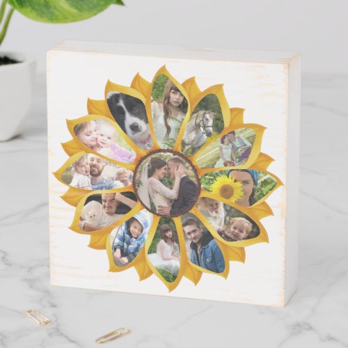 Family Photo Collage Sunflower 13 Pictures Easy Wooden Box Sign