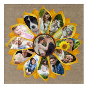 Family Photo Collage Sunflower Burlap 13 Pics Easy Acrylic Print