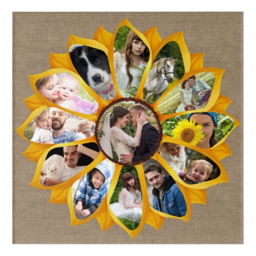 Family Photo Collage Sunflower Burlap 13 Pics Easy Acrylic Print