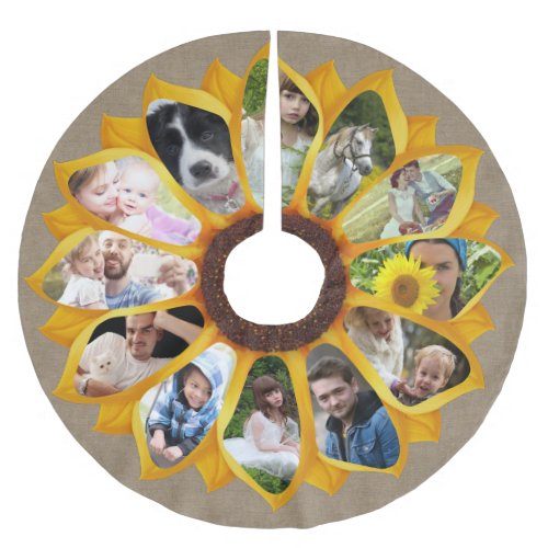 Family Photo Collage Sunflower Burlap 13 Pics Easy Brushed Polyester Tree Skirt