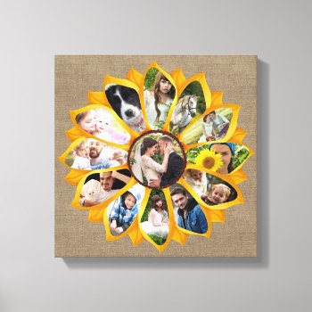 Family Photo Collage Sunflower Burlap 13 Pics Easy Canvas Print by PictureCollage at Zazzle