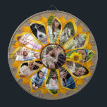 Family Photo Collage Sunflower Burlap 13 Pics Easy Dart Board<br><div class="desc">You won't find a prettier, more unique way to display your family or wedding pictures than this gorgeous, one-of-a-kind rustic sunflower photo collage. There are 12 petals total, each with its own picture. Plus, you can add one picture to the flower's center. The design also includes a faux (printed) burlap...</div>
