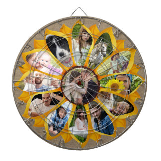 Family Photo Collage Sunflower Burlap 13 Pics Easy Dart Board