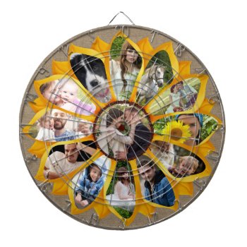 Family Photo Collage Sunflower Burlap 13 Pics Easy Dart Board by PictureCollage at Zazzle