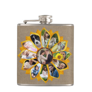 Family Photo Collage Sunflower Burlap 13 Pics Easy Flask