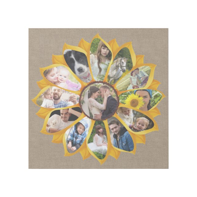Family Photo Collage Sunflower Burlap 13 Pics Easy Gallery Wrap (Front)
