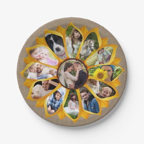 Family Photo Collage Sunflower Burlap 13 Pics Easy Paper Plates