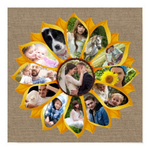 Family Photo Collage Sunflower Burlap 13 Pics Easy Poster