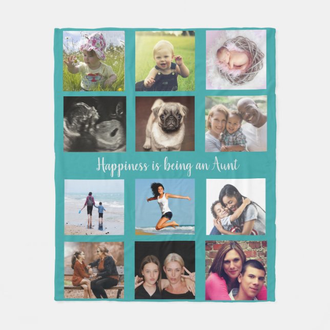 Family Photo Collage Teal Aunt Fleece Blanket (Front)