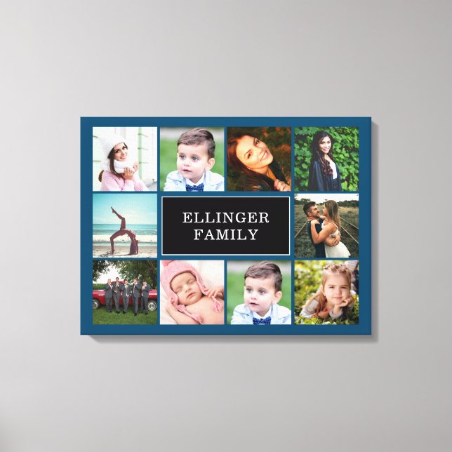 Family Photo Collage Teal Blue Custom Canvas Print (Front)