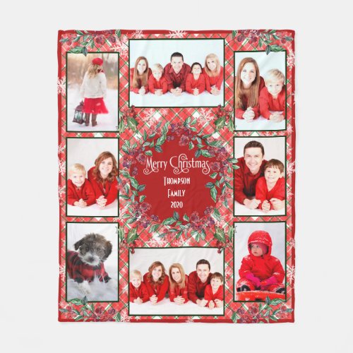 Family Photo Collage Template Country Christmas  Fleece Blanket