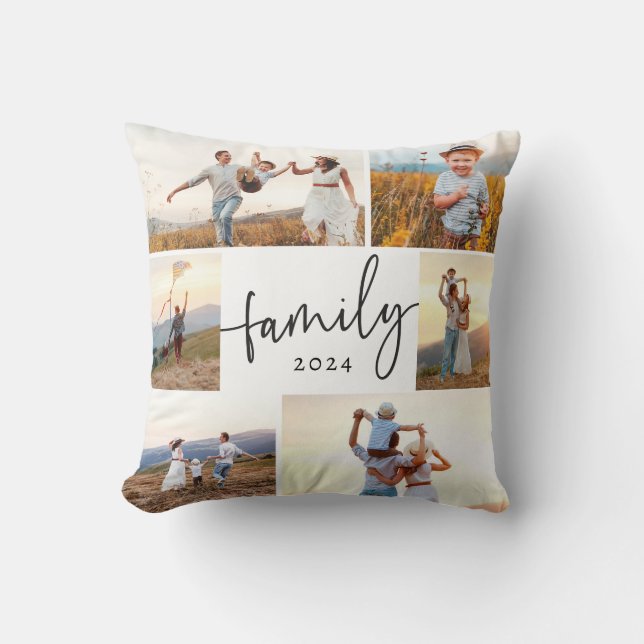 Family Photo Collage Throw Pillow (Front)