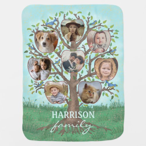 Family Photo Collage Tree 8 Pictures  Name Easy Baby Blanket